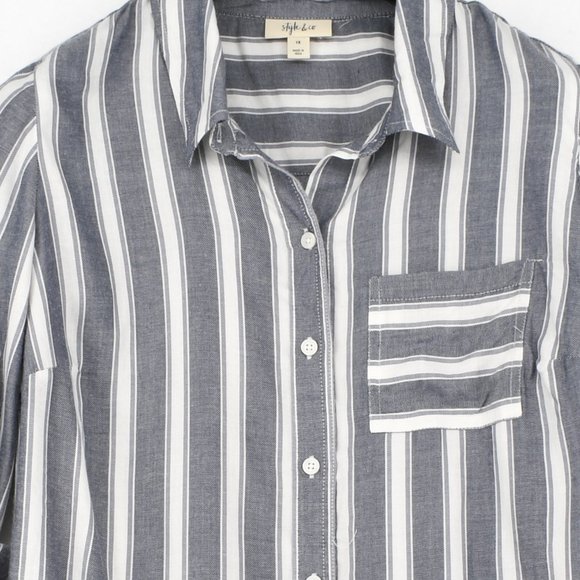 Style & Co Womens Shirt Top Plus 0X Blue Striped Button-Up Long Sleeve Rayon - Picture 3 of 7